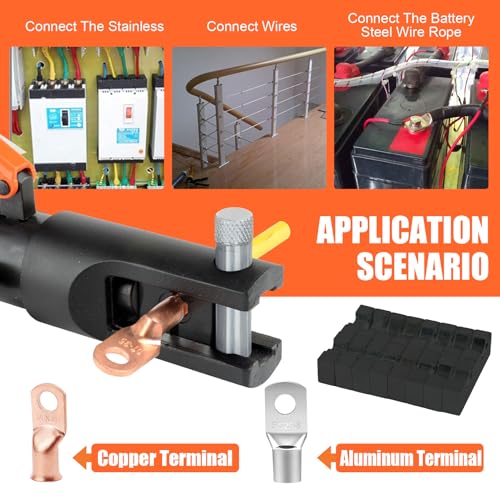 HZLZRZ Hydraulic Crimping Tool 12 Tons, Range 8AWG-4/0AWG(250MCM), Hydraulic Cable Lug Crimper with Standard US 9 Pairs of Dies for Wire Battery Cable Terminal Crimping Tool
