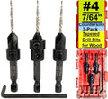 FTG USA 3-Pk #4 (7/64") Countersink Drill Bit Set, 1 Stop, 1 Wrench & Case - size: #4, style: 3 Pc with Depth Stop and Case