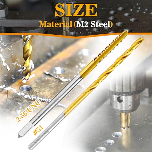 2-56 UNC Tap and #51 Drill Bit Kit for Metal, M2 HSS Drill and Tap Set - size: 2-56 Tap, #51 Drill