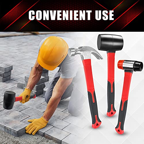 YIYITOOLS 3 Pcs Hammer Set,16oz Rubber Mallet,16oz Claw Hammer and 40mm Double Faced Soft Hammer With Shock Reduction Grip Fit for Indoor and Outdoor Furniture Decoration - size: 3PCs, style: Rubber Mallet / Claw Hammer / Double-Faced Soft Mallet