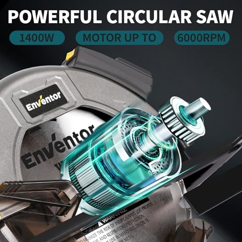 Enventor Circular Saw with Laser Guide, 2 Blades 7-1/4", 11A Corded Motor - size: 11A