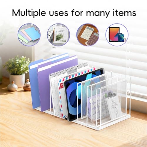 File Organizer for Desk, 7-Section Vertical File Sorter, Paper Holder Organizer Standing Metal File Folder for Office Home Classroom, White - color: White, size: 1 Pack 7-Section