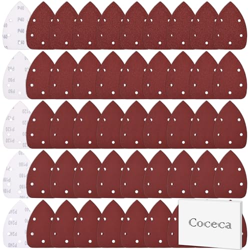 Coceca Mouse Detail Sander Sandpaper Sanding Paper Assorted Sanding Pads 40 80 120 180 240 Grits (50pcs Mouse Sandpaper) - style: 50pcs：each 10 of40/80/120/180/240 grit