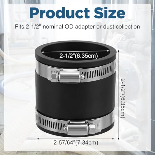 4 Pcs 2-1/2 Inch Dust Control Flex Cuffs with Stainless Steel Hose Clamps, Flexible Rubber Connector for Plastic and Copper Plumbing Connections(2-1/2 Inch)
