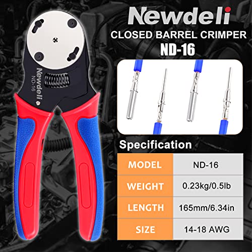 Newdeli Deutsch Crimp Tool 12-22AWG Closed Barrel Crimper - 4 Way Indent 8 Impression Type for Deutsch Solid Contacts - Deutsch Pin Crimper