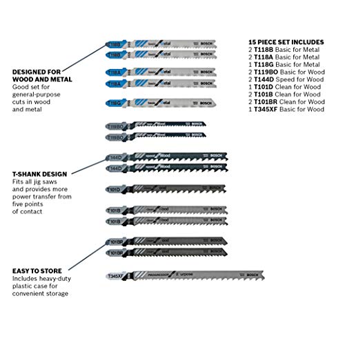 BOSCH T15RC 14-Piece T-Shank Wood and Metal Cutting Jig Saw Blade Set