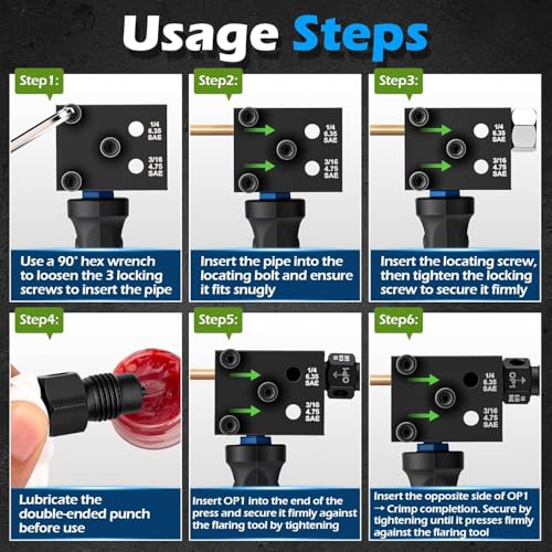 Brake Line Flaring Tool Kit 7-Piece, 3/16" 1/4" SAE Double & Bubble Flare Tool, 45° Flaring Tool for Brake & Fuel Lines, 3/16 Brake Flare Tool for Automotive Hydraulic Repair，Blue