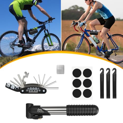 Bike Repair Kit, Bike Tire Repair Tool Kit, Including Bike Tire Pump, 16-in-1 Bike Multitool, Bicycle Tire Repair Accessories, Used for Mountain Bike and Road Bike - size: Multi-Tool+Inflator+Tire Repair Kit