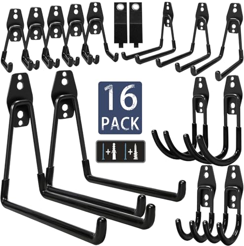KOFANI Steel Garage Storage Hooks-16 Pack Black Heavy Duty Wall Mount Hooks - color: Black, size: 16 Pack