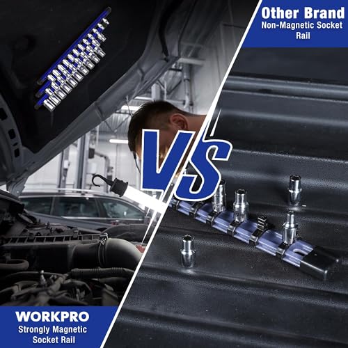 WORKPRO Magnetic Socket Organizer, Heavy Duty 1/4-Inch Drive Socket Rail - color: Blue, size: 1/4" DR