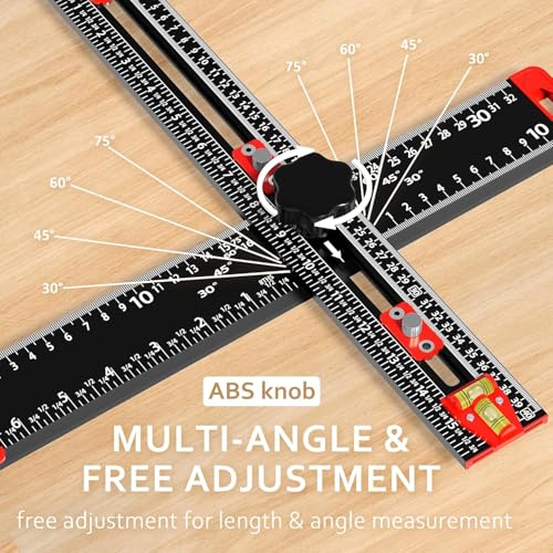 4-in-1 Drilling Positioning Jig, 35cm/14inch Multifunctional T Square Adjustable Angle Ruler, Cabinet Hardware Jig, Making Guage Tools for Woodworking Cabinet Drawer Door Hole Punching