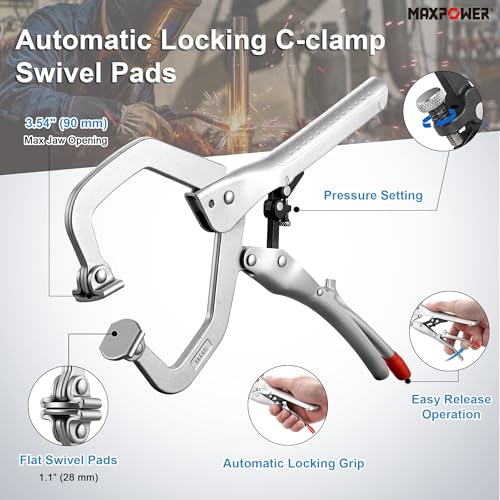 MAXPOWER 12" Self-Adjust Locking C-Clamp, 3.54" Jaw Opening, Swivel Pads - style: Swivel Pads | 12"