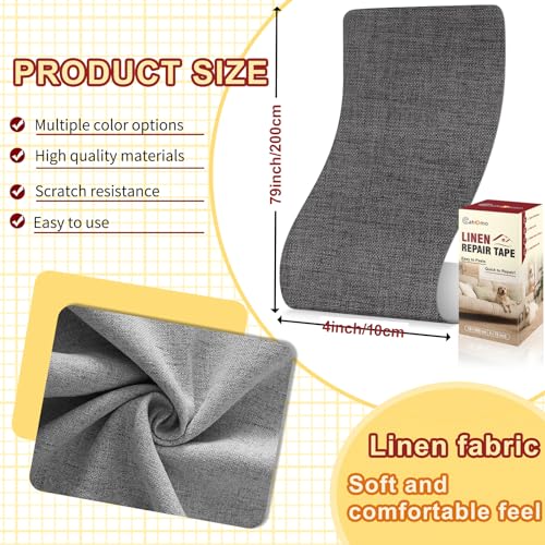Cahomo Linen Repair Tape 4x79 inch, Self Adhesive Linen Fabric Tape, Linen Fabric Patch Tape Kit, Fabric Repair Tape for Sofas, Headboards, Chairs, Curtains - Black Grey - color: Black Grey, size: 4x79 inch