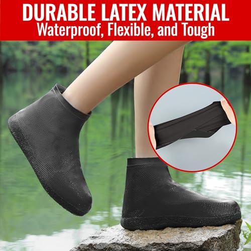 Rain Shoe Covers Waterproof Reusable Galoshes Overshoes - color: Black, size: X-Large