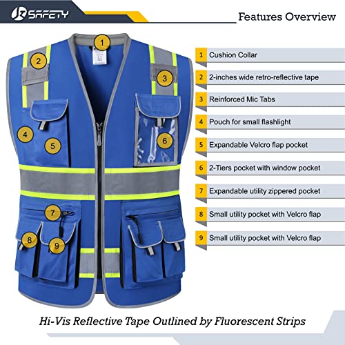 JKSafety Reflective Safety Vest for Men Cushioned Collar JK89 Blue M - color: Bluet1s1, size: Medium