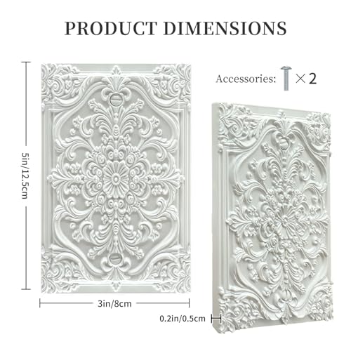 Decorative Light Switch Plate Covers White Flower Elegant 3D Floral Embossed 1 Gang No Device Single Blank Outlet Covers Wall Plate Light Switch Cover Plate for Bedroom Home Decor - color: White, size: No Blank 1-Gang/ 5 x 3 IN