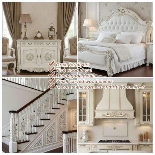 5PCS Wooden Rose Appliques Onlays Set, Unpainted Wood Carved Wall Decor for Furniture, Decorative Rose Wooden Onlay for Bed Door Wall Cabinet Wardrobe, Home Embellishments for Craft DIY Projects
