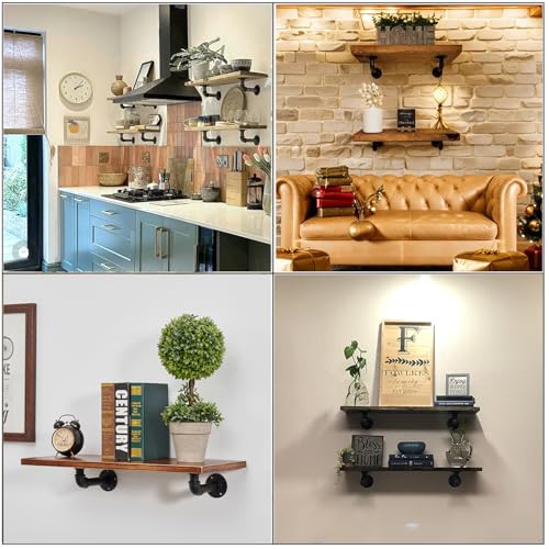 Industrial L Pipe Shelf Brackets for 7-14 in Depth Wood,Heavy-Duty 3/4" Iron,Wall Mount Floating Shelf Bracket L Metal Pipe Shelving Brackets for Wood-Black DIY Pipe Shelves(6.7*3.1 Inch 4 Pack) - size: 6.7 inch 4 pack (for 7-14 inch depth board), style: