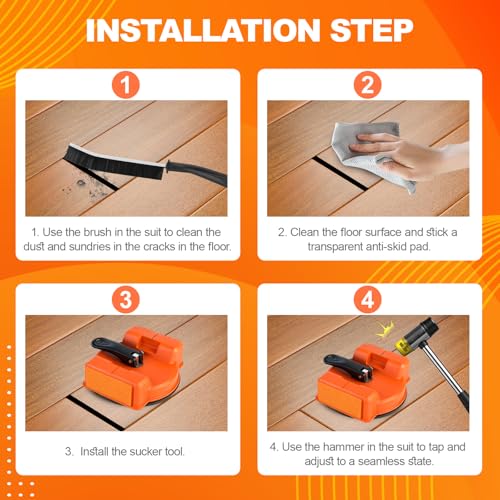 Upgraded Floor Gap Fixer Tool Kit – Heavy Duty Floor Gap Repair Tool with Strong Suction Cup, Rubber Mallet & Cleaning Brush for Laminate, Vinyl Flooring & Hardwood Floors