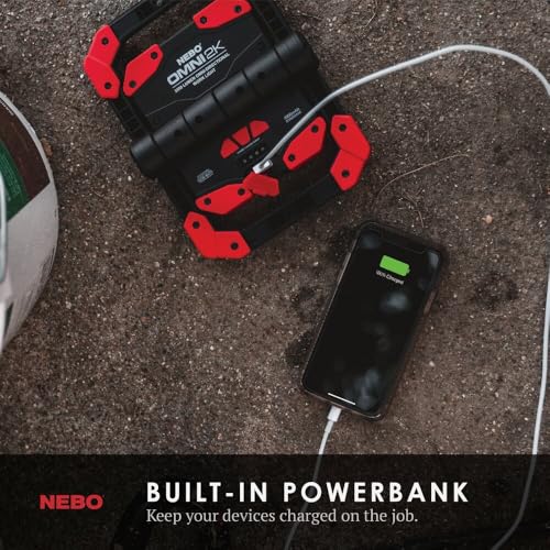 NEBO OMNI 2K Rechargeable Work Light | 2000 Lumens COB, 6 Light Modes, Rotating Magnetic Handles, Built-In Power Bank, Water Resistant, Portable Camping Lantern, Includes USB-C Charging Cable - style: 2000 Lumens