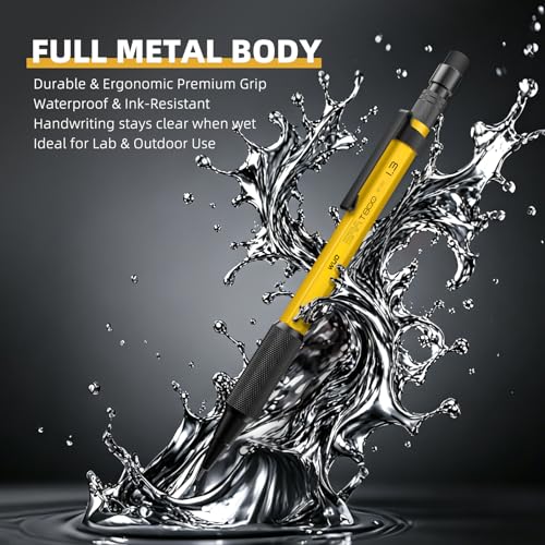 WUO 1.3mm Mechanical Pencil Set, 3 Pack Metal Mechanical Carpenter Pencils - color: Yellow