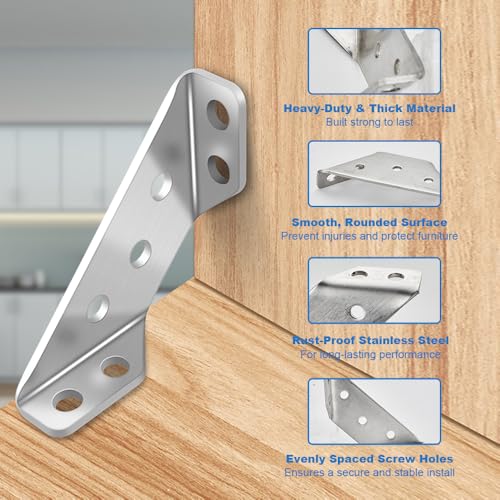 30 Pack Stainless Steel Corner Braces Heavy Duty L Brackets for Wood,Universal Furniture Corner Connectors for Shelves,Tables, Cabinets, Drawer, Chair,Metal Angle Corner Brackets with Screws