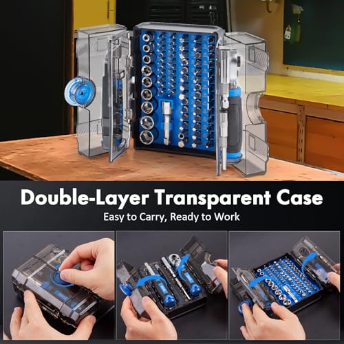 XOOL 78-Piece Ratchet Wrench & Screwdriver Tool Set with Metric 1/4" Sockets 4–12mm, Magnetic Precision & Standard Bits for Electronics, Home Repair & DIY - size: 78 in 1