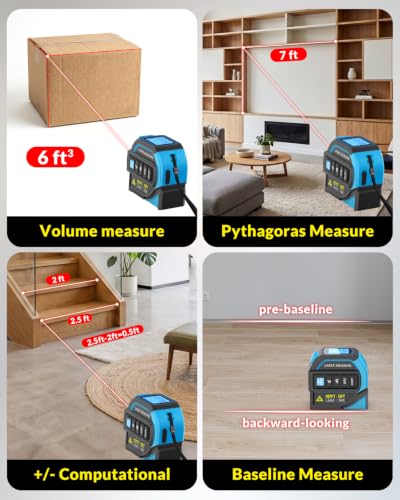 TEPU Laser Tape Measure 4-in-1, 197FT Laser Distance Meter with 16FT Tape - color: Blue-black