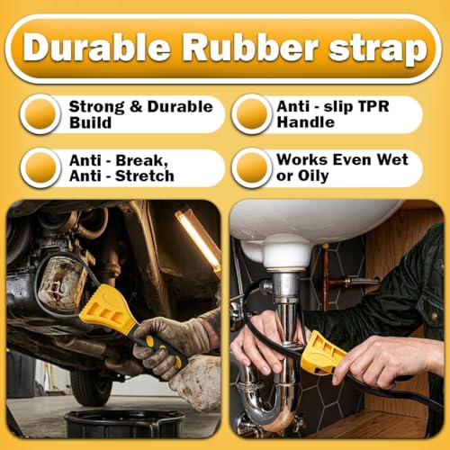 2-Pack Adjustable Rubber Strap Wrench Set, 6" & 8" Non-Slip Oil Filter Wrench and Jar Opener, Universal Plumbing Tool for Water Filter, Shower Head, Sink Drain, Faucet and Pipe Removal