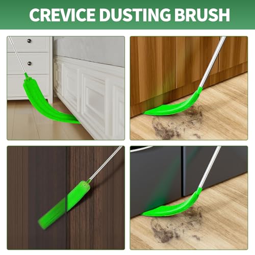 dusters for Cleaning extendable Long Handle，Webster Cobweb Duster with Extension Pole，Spider Web Remover Brush with Pole，Outdoor Web Cleaner Outside for use on Ceilings, cabinets, Walls, Light - color: Green