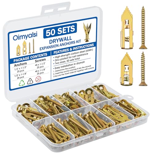 100Pcs Metal Wall Anchors for Drywall, Sheetrock Expansion Anchors & Screws