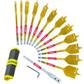 Spade Drill Bit Set, 13pcs Paddle Bits in SAE, 1/4 Hex Shank Flat Wood Bits for Woodworking, 1/4" to 1-1/2" Spade Bits for Wood with Nylon Storage Pouch - style: 13pcs Spade Bits Set in SAE & 1/4" Drill Bit Extension