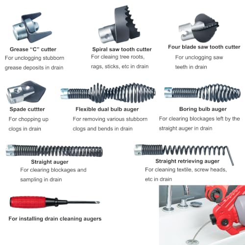 Power Drill Drain Auger Attachment for Toilet, Sink Drain Cleaner Tool