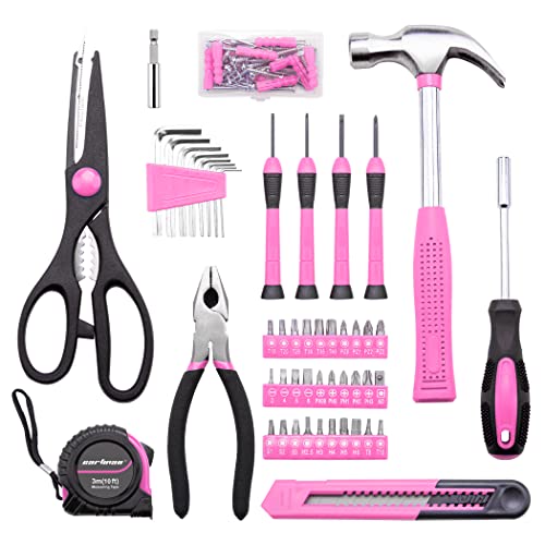 CARTMAN Complete Household Tool Set, Pink Hand Kit With Storage Case - color: Light Pink
