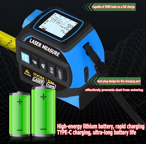 4-in-1 Laser Digital Measuring Tape & 60m/197ft Laser Distance Meter - color: Blue, size: Laser 197 ft