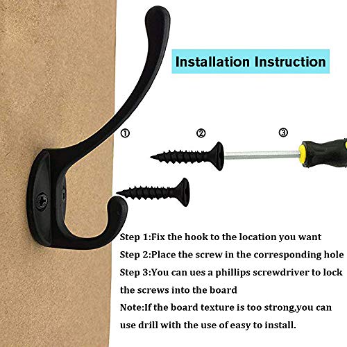 IBosins 10 Pack Black Double Coat Hooks No Rust Hooks for Coat, Scarf, Bag | Dual Coat Hooks Wall Mounted with 40 Screws Retro Hooks Utility for Towel, Key, Cap, Cup, Hat - color: Black