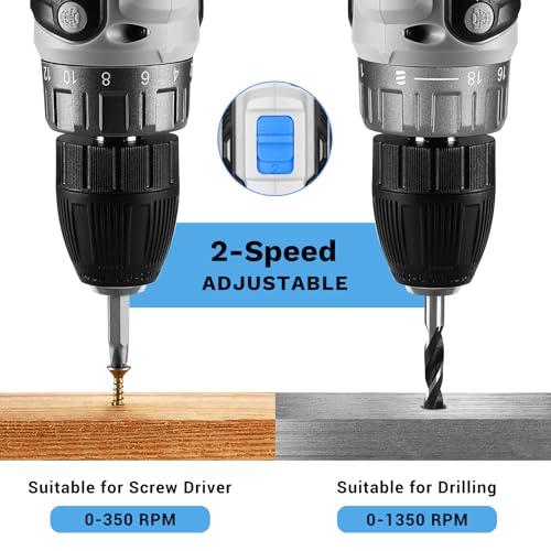 Power Drill Cordless: DEKO PRO Cordless Drill 20V Electric Power Drill Set Tool for Women Drills with Battery and Charger 20 Volt Drills Driver Kit Blue - color: Blue