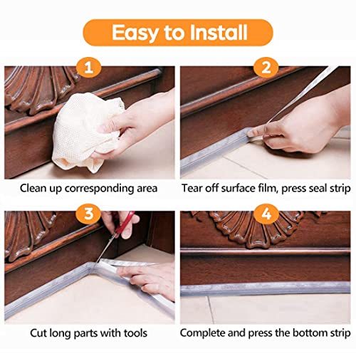28.9 Ft Weather Stripping Door Seal Strip Tape,Silicone Draft Stopper,Self Adhesive Shower Door Bottom Seal, Insulation Strip for Frame Windows and Glass Gaps (Transparent, 35mm) - size: 1.4 in x 28.9 ft