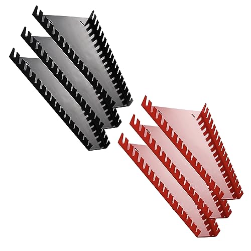 Reniteco Plastic Wrench Organizer, Premium High-density Wrench Holder, Large Wrench Racks for Wall and Tool Box, 96 Slots Fit SAE&Metric Wrench Tray(3Black3Green) - color: Red&black, size: 6PC