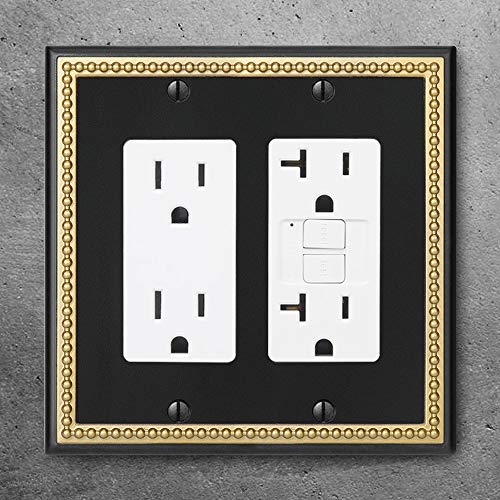Pearled Frame Decorative Wall Plate Switch Plate Outlet Cover (Double Decorator, Black & Dark Golden) - style: Double Decorator