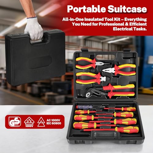 BILITOOLS 1000V Insulated Electrician Tools Set, Insulated Screwdrivers Set - color: 12pc Screwdriver & Pliers Set, size: Insulated Screwdriver Set