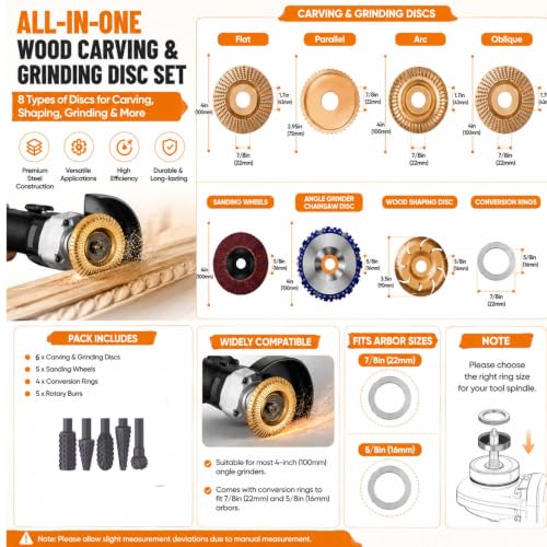Angle Grinder Polishing Pad,Tungsten Carbide Wood Grinding Disc,Wood Grinding Carving Disc for 4-1/2 Angle Grinder,for Wood Sanding Polishing and Surface Finishing (21pcs Set) - color: 21pcs Set
