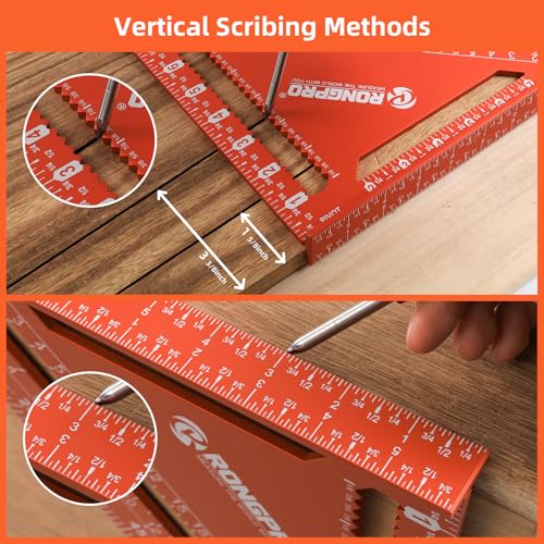 Aluminum Alloy 12in Carpenter Square and 12in Zinc-Alloy Combination Square Set, CNC-Machined with Woodworking Pencil, Carpenter Measuring Layout Tool for Woodworking and Home DIY. - size: 12+12 inch