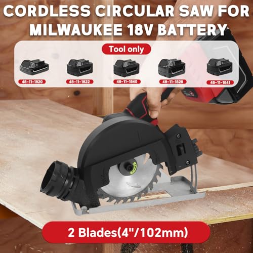 Cordless Mini Circular Saw for Milwaukee 18V Battery, 4" Brushless Power Circular Saws, 12000RPM Small Circular Saw, 2 Blade, Cutting Depth 0.8"(20mm) for Metal, Wood, Plastic(No battery)