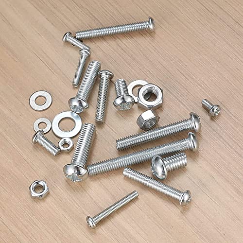 wugongshan 1080 Pcs Screws Bolts and Nuts Assortment Kit, Metric Machine Screws and Nuts and Flat Washers, M3/M4/M5/M6 Cross Slotted Round Head Bolts Sets (C)