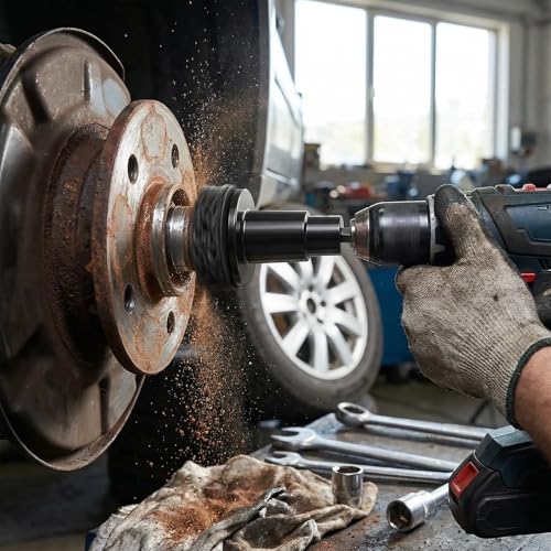 Wheel Hub Resurfacing & Stud Cleaning Kit, Quick Rust Removal Tool for Lug Nuts & Brake Rotors, Fits 1/2" Wrenches/Electric Drills, 8 Pcs Included, Automotive Tool for Cars & Trucks