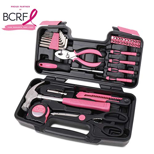 Apollo Tools 39 Piece General Household Tool Set, Pink DT9706P - color: Pink, size: 39-Piece (with Slip Joint Pliers + Scissors)