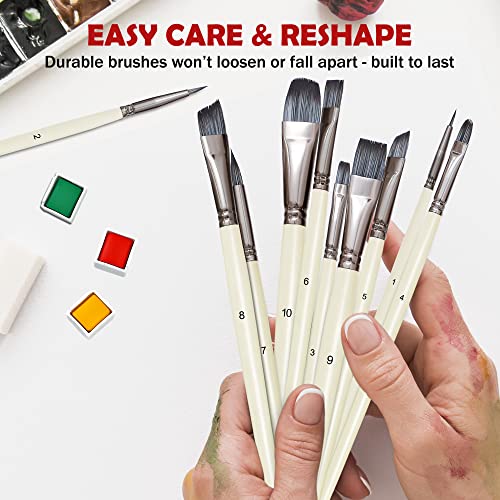 DUGATO Artist Paint Brushes Set 10pcs for Acrylic Oil Watercolor Gouache - color: White