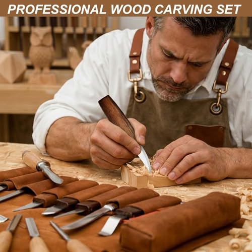 Wood Carving Kit, 25Pcs Complete Whittling Kit - 9 Walnut Handles Wood Carving Knife, 5 Detail Knifes, 3 Chisels, Professional Woodworking Tool Set for Beginners DIY Crafts & Gifts