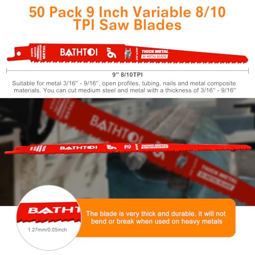 50 Pack 9 Inch 8/10 Tpi Reciprocating Saw Blades for Thick Metal Composite - size: 9 Inch 8/10TPI